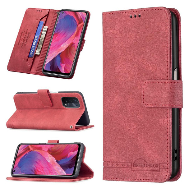 OPPO A74 5G / A93 5G / A54 5G Magnetic Clasp RFID Blocking Anti-Theft Leather Case with Holder & Card Slots & Wallet(Red)