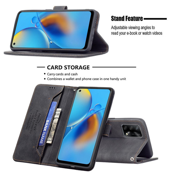 OPPO A74 4G / F19 4G Magnetic Clasp RFID Blocking Anti-Theft Leather Case with Holder & Card Slots & Wallet(Black)