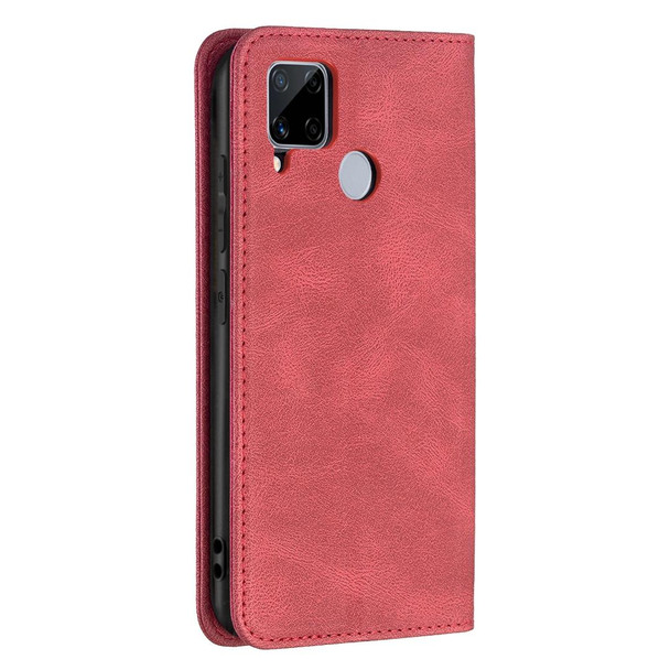 OPPO Realme C15 / C12 / C25 Magnetic RFID Blocking Anti-Theft Leather Case with Holder & Card Slots & Wallet(Red)