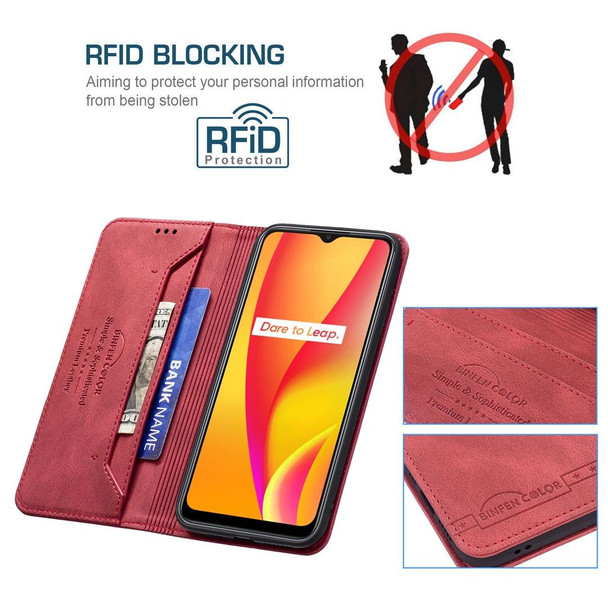 OPPO Realme C15 / C12 / C25 Magnetic RFID Blocking Anti-Theft Leather Case with Holder & Card Slots & Wallet(Red)