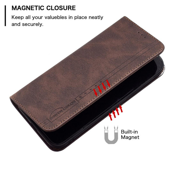 OPPO A54 4G Magnetic RFID Blocking Anti-Theft Leather Case with Holder & Card Slots & Wallet(Brown)