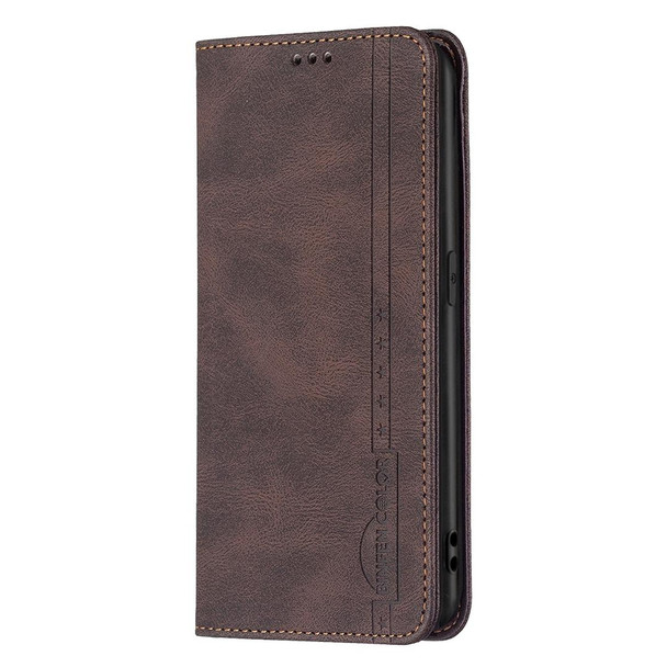 OPPO A74 4G / F19 4G Magnetic RFID Blocking Anti-Theft Leather Case with Holder & Card Slots & Wallet(Brown)