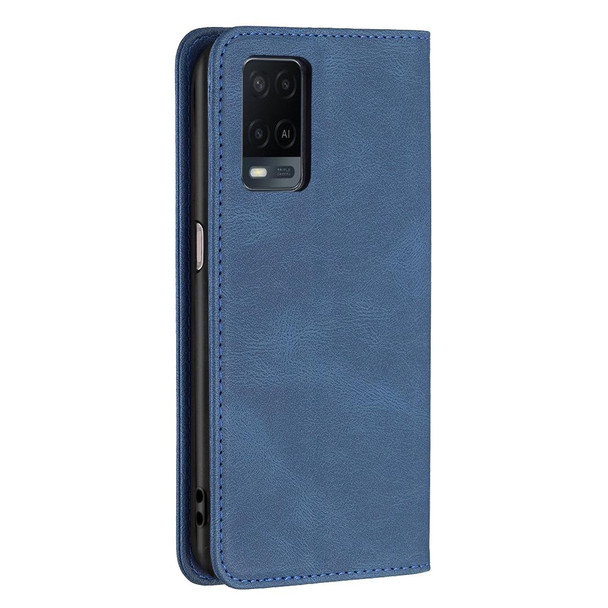 OPPO A54 4G Magnetic RFID Blocking Anti-Theft Leather Case with Holder & Card Slots & Wallet(Blue)