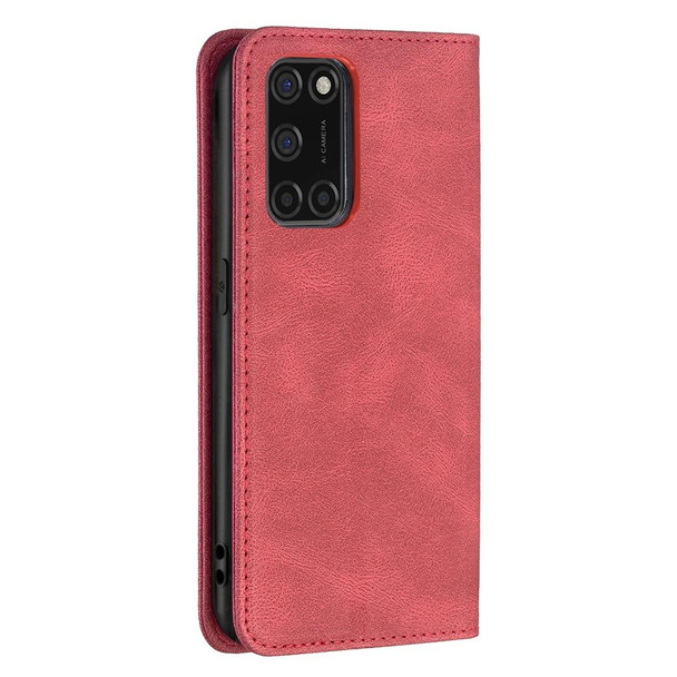 OPPO A92 / A72 / A52 Magnetic RFID Blocking Anti-Theft Leather Case with Holder & Card Slots & Wallet(Red)