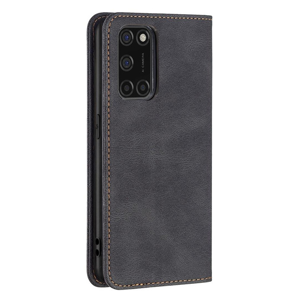 OPPO A92 / A72 / A52 Magnetic RFID Blocking Anti-Theft Leather Case with Holder & Card Slots & Wallet(Black)