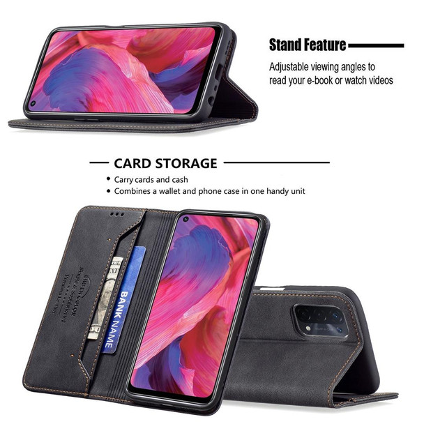 OPPO A74 5G / A93 5G / A54 5G Magnetic RFID Blocking Anti-Theft Leather Case with Holder & Card Slots & Wallet(Black)