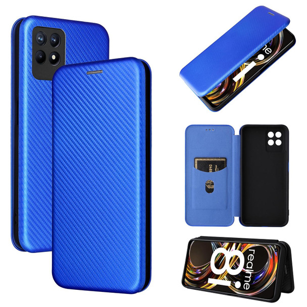 OPPO Realme 8i Carbon Fiber Texture Magnetic Horizontal Flip TPU + PC + PU Leather Case with Card Slot(Blue)