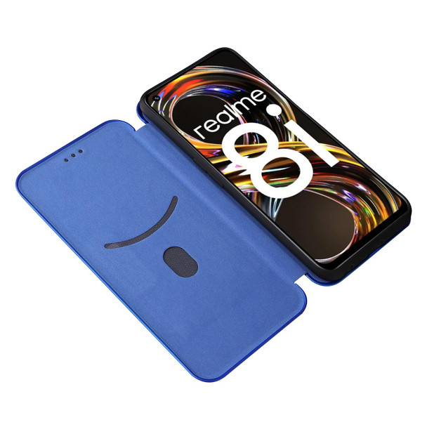 OPPO Realme 8i Carbon Fiber Texture Magnetic Horizontal Flip TPU + PC + PU Leather Case with Card Slot(Blue)