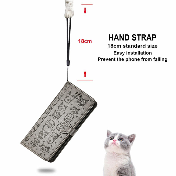 OPPO Realme GT Master Lovely Cat and Dog Embossing Pattern Horizontal Flip Leather Case , with Holder & Card Slots & Wallet & Cartoon Clasp & Lanyard(Grey)