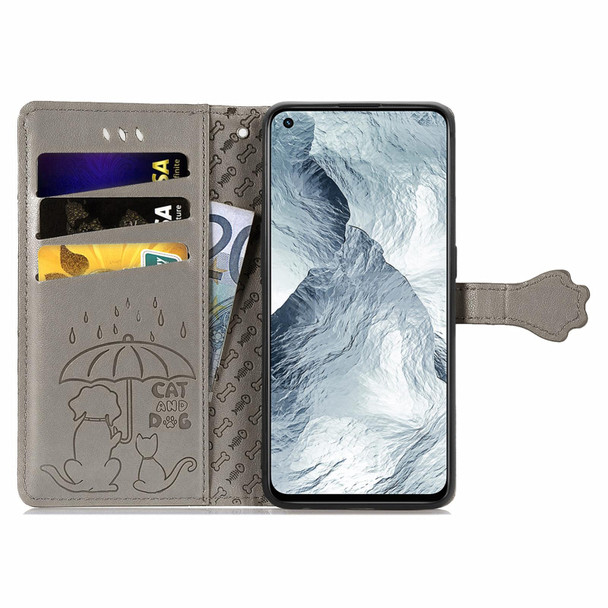 OPPO Realme GT Master Lovely Cat and Dog Embossing Pattern Horizontal Flip Leather Case , with Holder & Card Slots & Wallet & Cartoon Clasp & Lanyard(Grey)