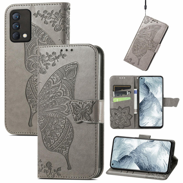 OPPO Realme GT Master Butterfly Love Flower Embossed Horizontal Flip Leather Case with Holder & Card Slots & Wallet & Lanyard(Gray)