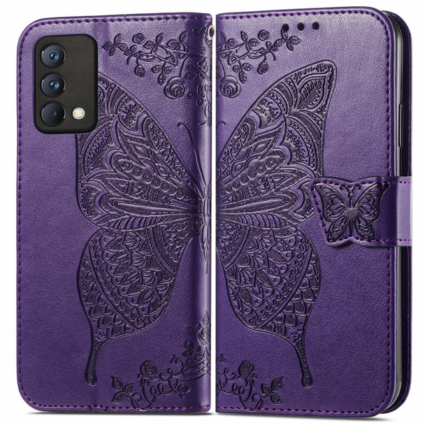 OPPO Realme GT Master Butterfly Love Flower Embossed Horizontal Flip Leather Case with Holder & Card Slots & Wallet & Lanyard(Dark Purple)