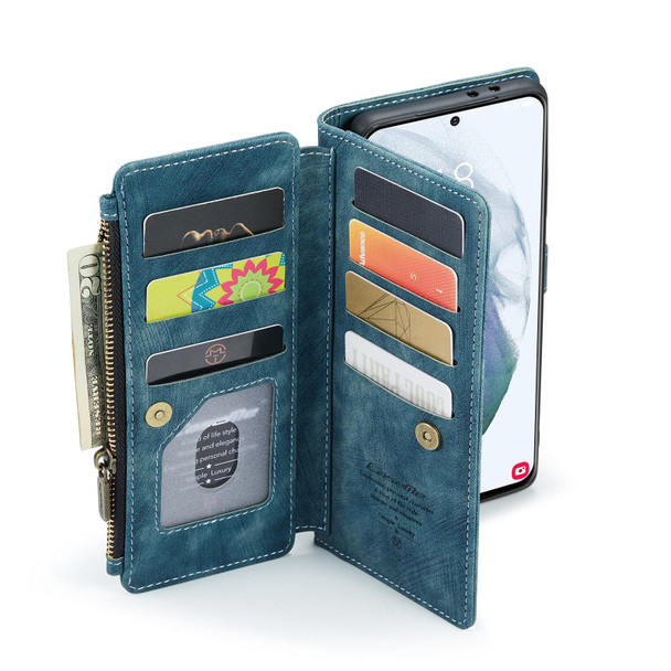 Samsung Galaxy S21 5G CaseMe-C30 PU + TPU Multifunctional Horizontal Flip Leather Case with Holder & Card Slot & Wallet & Zipper Pocket(Blue)