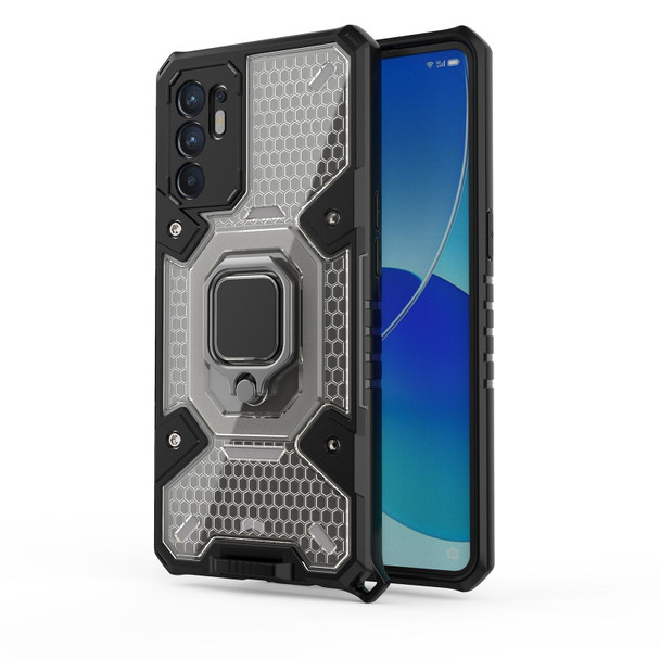 OPPO Reno6 4G Overseas Version Space PC + TPU Ring Holder Protective Case(Silver)