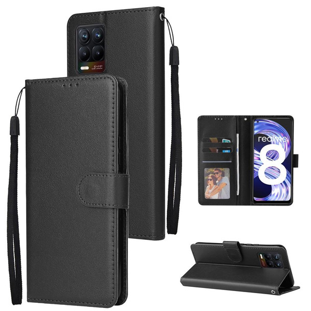 OPPO Realme 8 / 8 Pro 4G Multifunctional Horizontal Flip Leather Case, with Three Card Slot & Holder & Photo Frame & Lanyard(Black)
