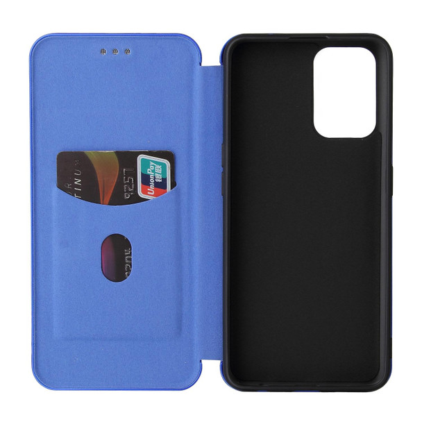 OPPO Reno6 4G Carbon Fiber Texture Magnetic Horizontal Flip TPU + PC + PU Leather Case with Card Slot(Blue)