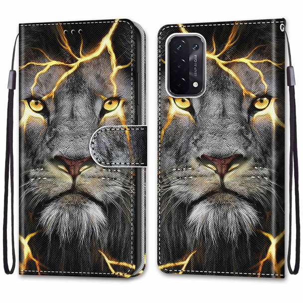 OPPO A54 5G / A74 5G / A93 5G / A93s 5G Coloured Drawing Cross Texture Horizontal Flip PU Leather Case with Holder & Card Slots & Wallet & Lanyard(Fission Lion)