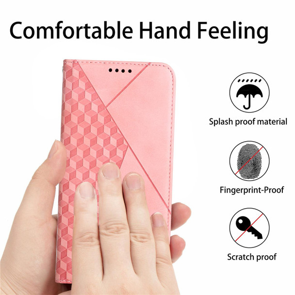 OPPO Reno5 5G Diamond Pattern Splicing Skin Feel Magnetic Horizontal Flip Leather Case with Card Slots & Holder & Wallet(Rose Gold)