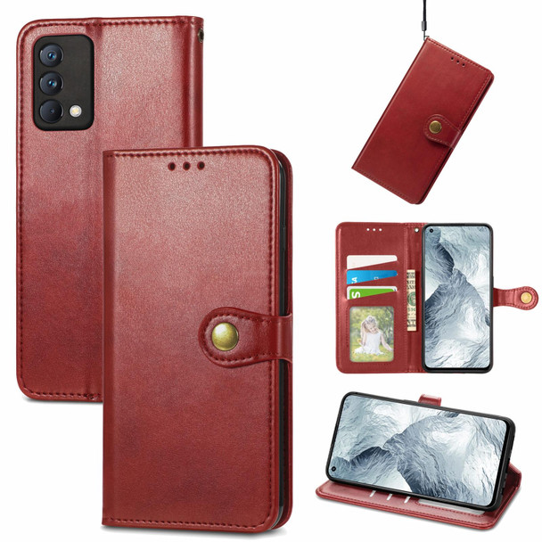 OPPO Realme GT Master Solid Color Leather Buckle Phone Case with Lanyard & Photo Frame & Card Slot & Wallet & Stand Function(Red)