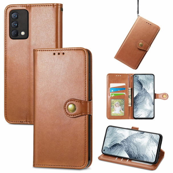 OPPO Realme GT Master Solid Color Leather Buckle Phone Case with Lanyard & Photo Frame & Card Slot & Wallet & Stand Function(Brwon)