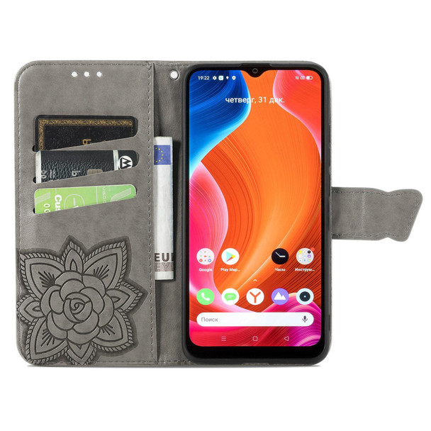 Butterfly Love Flowers Embossed Horizontal Flip Leatherette Case with Holder & Card Slots & Wallet & Lanyard - OPPO Realme C20(Gray)