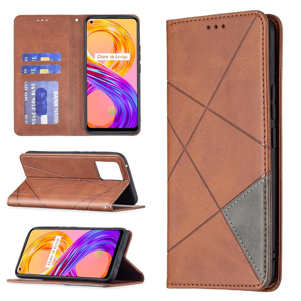 OPPO Realme 8 / 8 Pro Rhombus Texture Horizontal Flip Magnetic Leather Case with Holder & Card Slots(Brown)