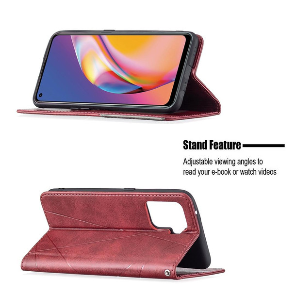 OPPO A94 4G / Reno 5F / F19 Pro Rhombus Texture Horizontal Flip Magnetic Leather Case with Holder & Card Slots(Red)