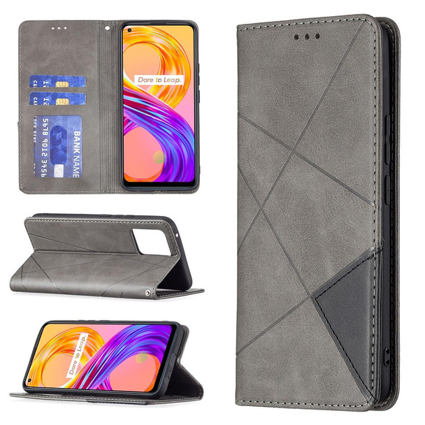 OPPO Realme 8 / 8 Pro Rhombus Texture Horizontal Flip Magnetic Leather Case with Holder & Card Slots(Grey)