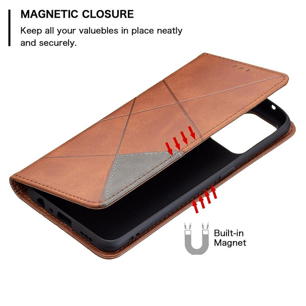 OPPO A94 4G / Reno 5F / F19 Pro Rhombus Texture Horizontal Flip Magnetic Leather Case with Holder & Card Slots(Brown)