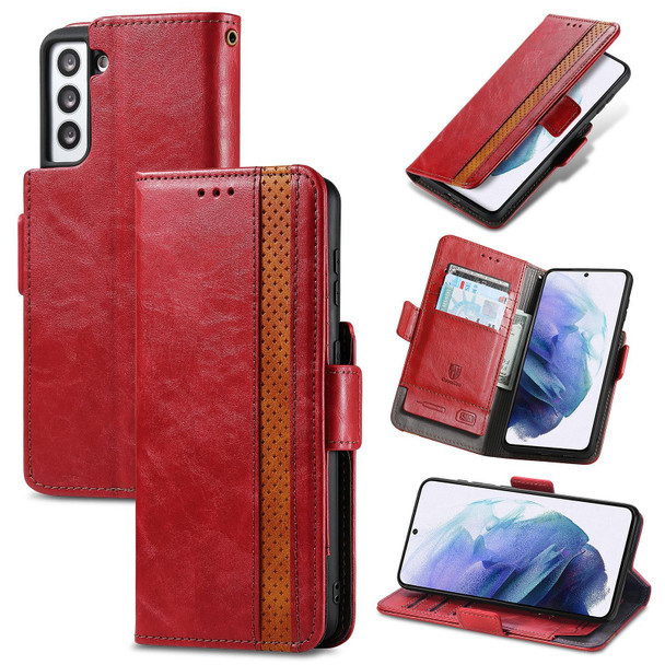 Samsung Galaxy S21 5G CaseNeo Business Splicing Dual Magnetic Buckle Horizontal Flip PU Leather Case with Holder & Card Slots & Wallet(Red)