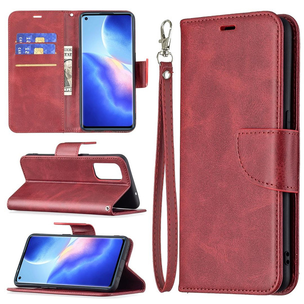 OPPO Reno5 5G Retro Lambskin Texture Pure Color Horizontal Flip PU Leather Case with Holder & Card Slots & Wallet & Lanyard(Red)