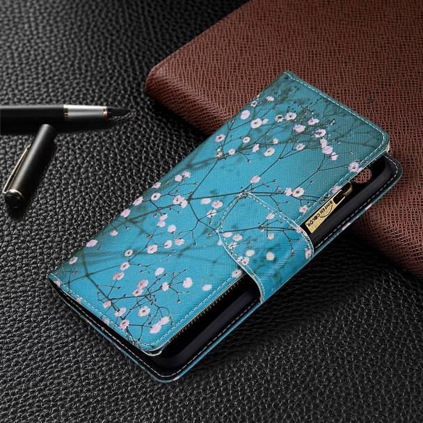 OPPO A7 Colored Drawing Pattern Zipper Horizontal Flip Leather Case with Holder & Card Slots & Wallet(Plum Blossom)