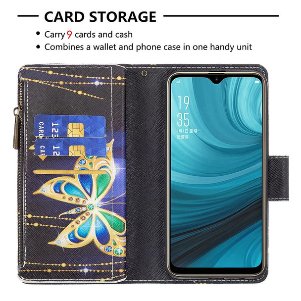 OPPO A7 Colored Drawing Pattern Zipper Horizontal Flip Leather Case with Holder & Card Slots & Wallet(Big Butterfly)