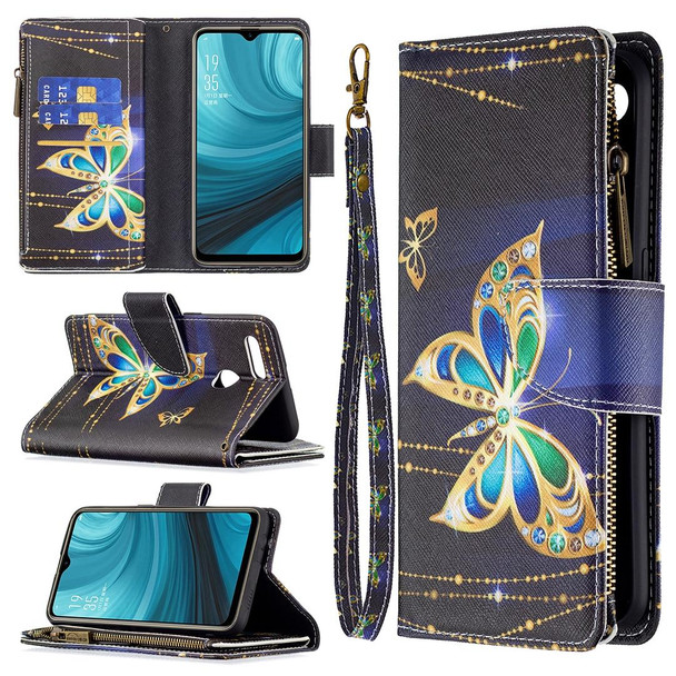 OPPO A7 Colored Drawing Pattern Zipper Horizontal Flip Leather Case with Holder & Card Slots & Wallet(Big Butterfly)