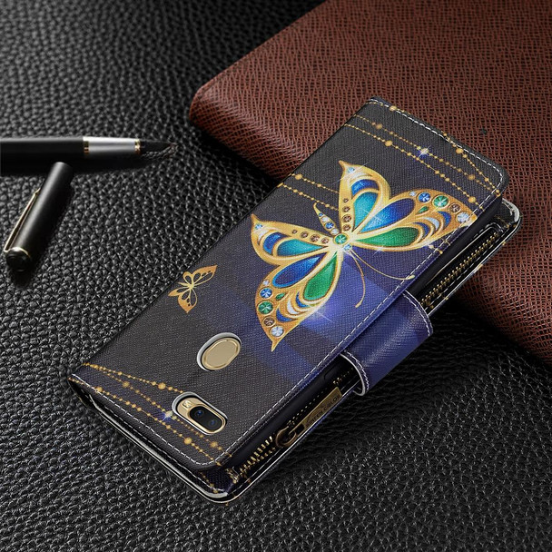 OPPO A7 Colored Drawing Pattern Zipper Horizontal Flip Leather Case with Holder & Card Slots & Wallet(Big Butterfly)