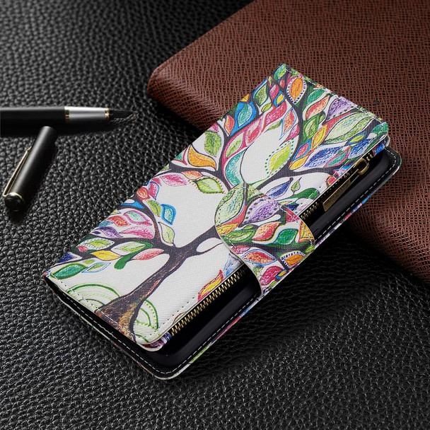 OPPO A7 Colored Drawing Pattern Zipper Horizontal Flip Leather Case with Holder & Card Slots & Wallet(Big Tree)