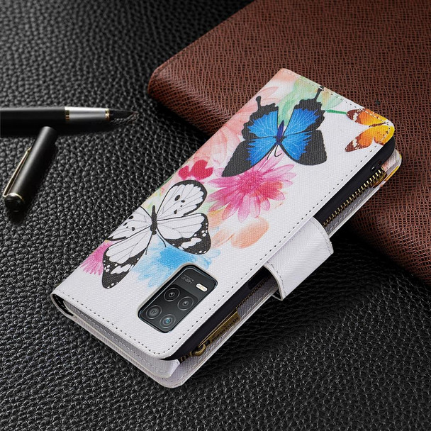OPPO Realme 8 5G/V13 5G Colored Drawing Pattern Zipper Horizontal Flip Leather Case with Holder & Card Slots & Wallet(Two Butterflies)
