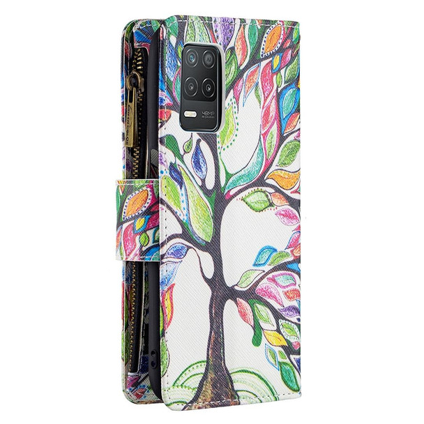 OPPO Realme 8 5G/V13 5G Colored Drawing Pattern Zipper Horizontal Flip Leather Case with Holder & Card Slots & Wallet(Big Tree)