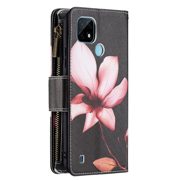 OPPO Realme C21/C20 Colored Drawing Pattern Zipper Horizontal Flip Leather Case with Holder & Card Slots & Wallet(Lotus)