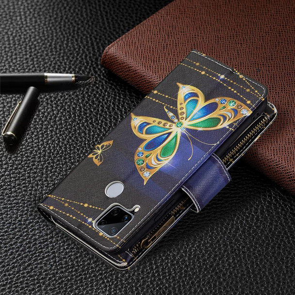 OPPO Realme C15/C12/C25 Colored Drawing Pattern Zipper Horizontal Flip Leather Case with Holder & Card Slots & Wallet(Big Butterfly)