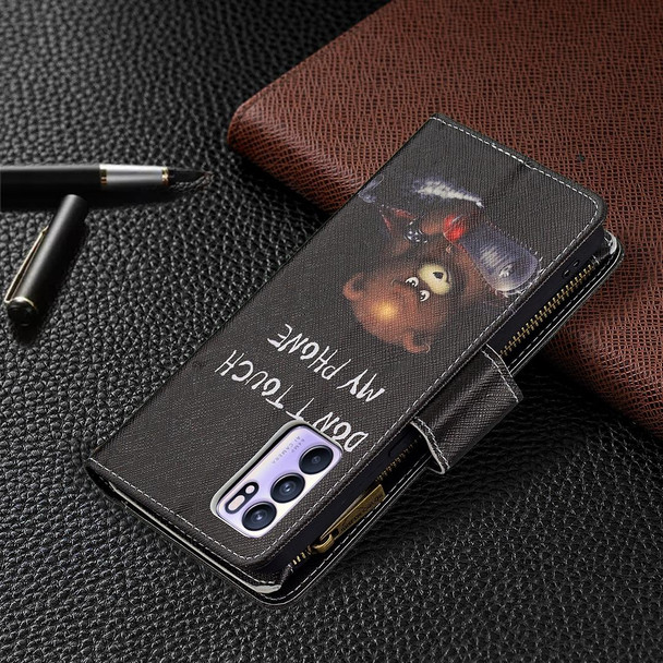 OPPO Reno6 5G Colored Drawing Pattern Zipper Horizontal Flip Leather Case with Holder & Card Slots & Wallet(Bear)