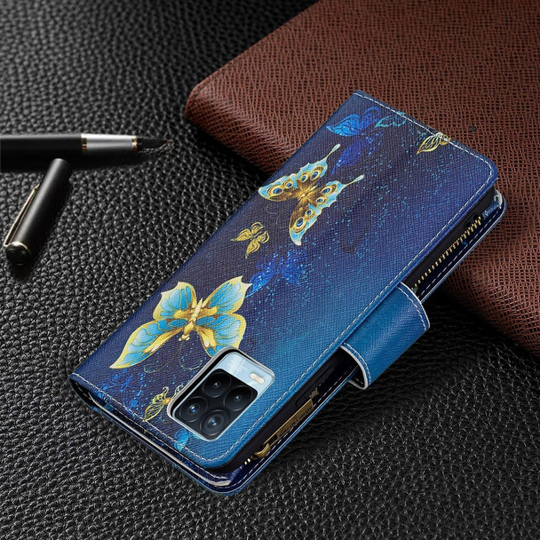 OPPO Realme 8 /8 Pro Colored Drawing Pattern Zipper Horizontal Flip Leather Case with Holder & Card Slots & Wallet(Gold Butterfly)