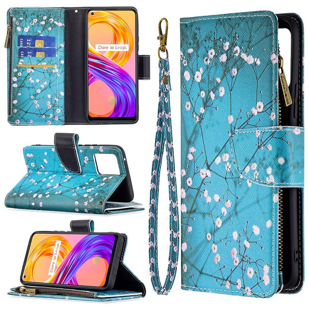 OPPO Realme 8 /8 Pro Colored Drawing Pattern Zipper Horizontal Flip Leather Case with Holder & Card Slots & Wallet(Plum Blossom)