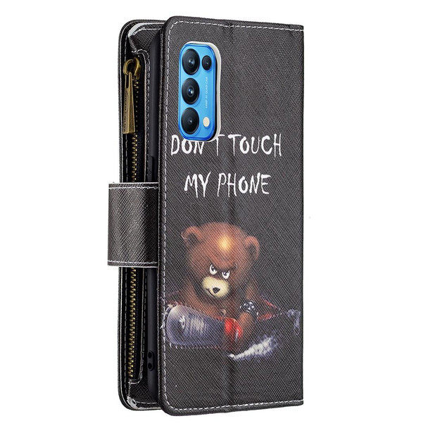 OPPO Reno5 5G Colored Drawing Pattern Zipper Horizontal Flip Leather Case with Holder & Card Slots & Wallet(Bear)