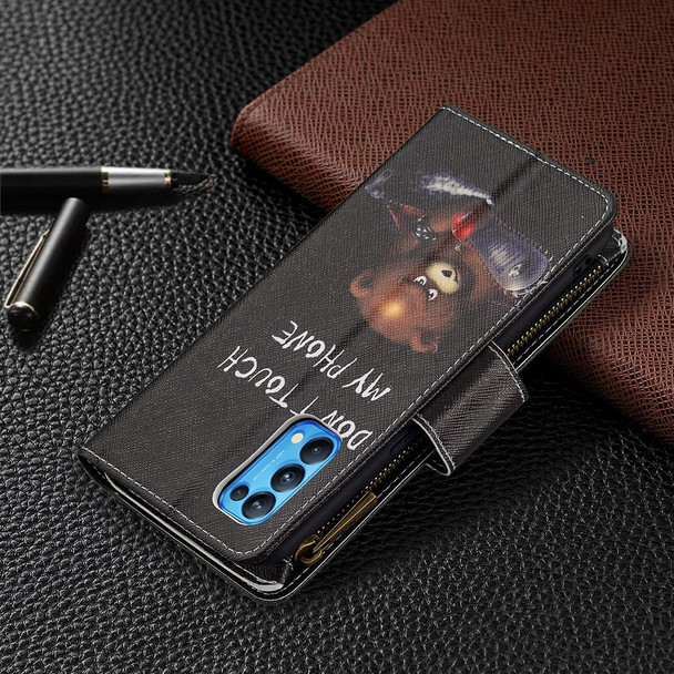 OPPO Reno5 5G Colored Drawing Pattern Zipper Horizontal Flip Leather Case with Holder & Card Slots & Wallet(Bear)