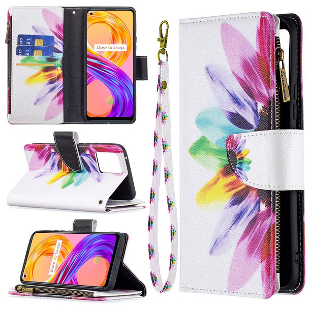 OPPO Realme 8 /8 Pro Colored Drawing Pattern Zipper Horizontal Flip Leather Case with Holder & Card Slots & Wallet(Sun Flower)