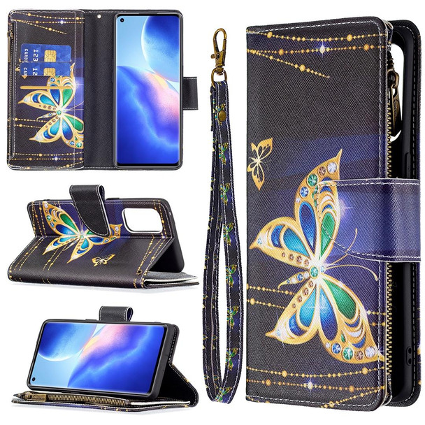 OPPO Reno5 Pro 5G Colored Drawing Pattern Zipper Horizontal Flip Leather Case with Holder & Card Slots & Wallet(Big Butterfly)