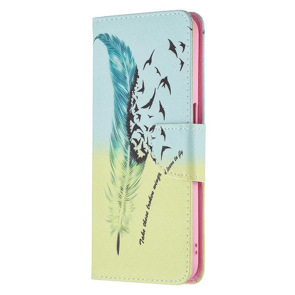 OPPO Realme 8 5G / Realme V13 Colored Drawing Pattern Horizontal Flip Leather Case with Holder & Card Slots & Wallet(Feather)