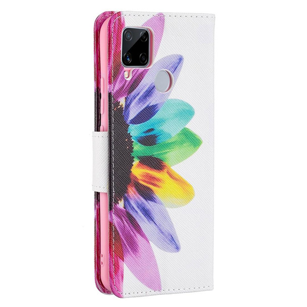 OPPO Realme C15 / C12 / C25 Colored Drawing Pattern Horizontal Flip Leather Case with Holder & Card Slots & Wallet(Sun Flower)