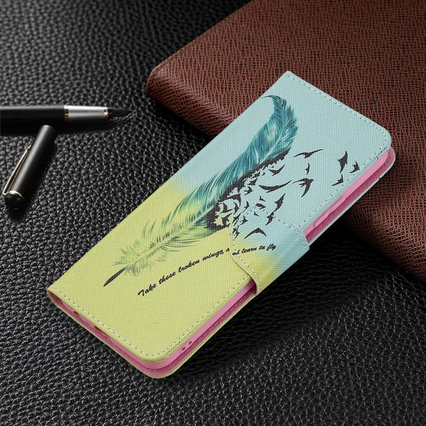 OPPO Realme C21 / C20 Colored Drawing Pattern Horizontal Flip Leather Case with Holder & Card Slots & Wallet(Feather)